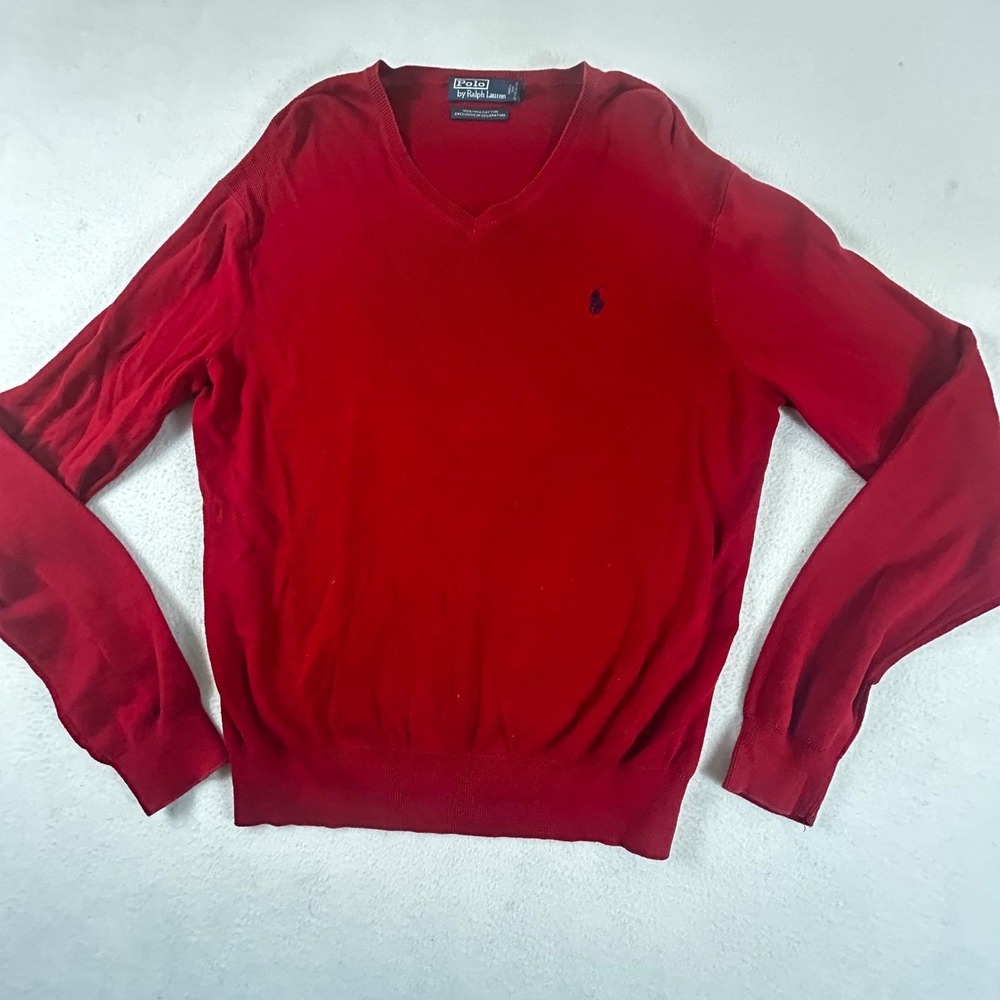 Polo Ralph Lauren V-Neck Sweater Women L Red Preppy
